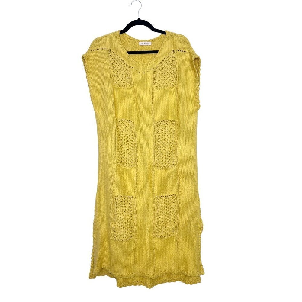 Ces Femme Yellow Knit Midi Dress with Geometric Pattern